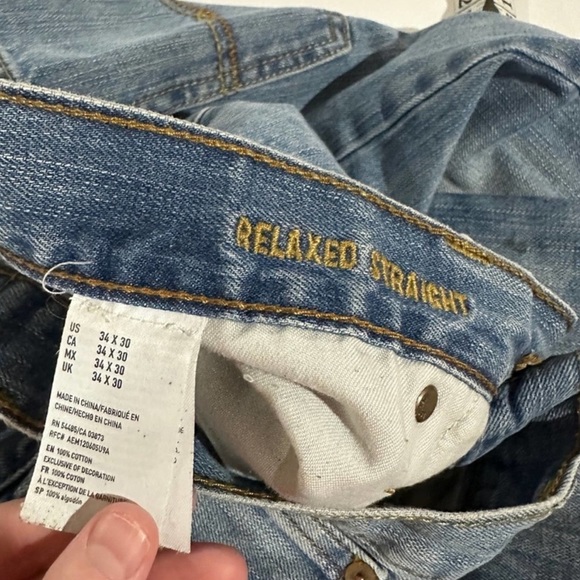 American Eagle Medium Wash Distressed Relaxed Straight Leg Jeans Size 34 x 30 - Picture 6 of 6